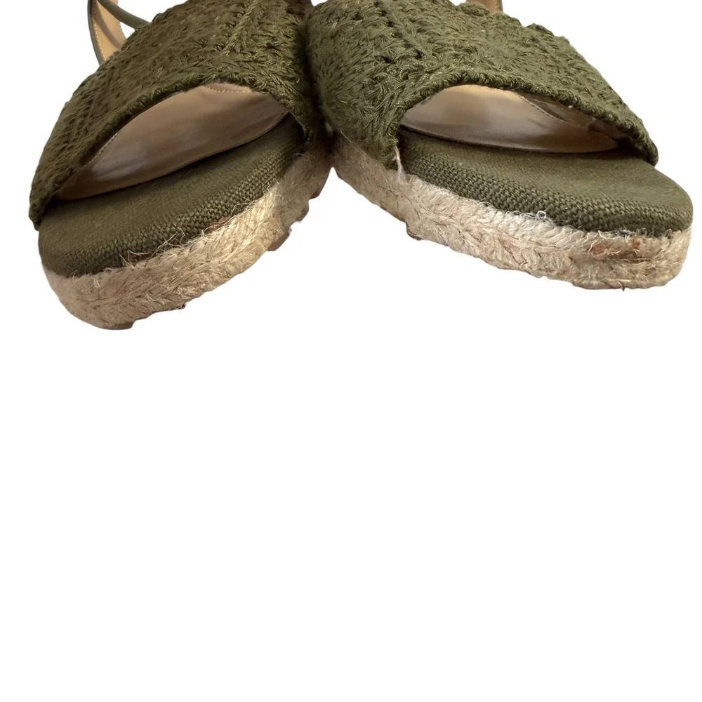 Talbots Womens Pamela‎ Olive Green Crochet Espadrille Wedge Sandals Size 8 Shoe